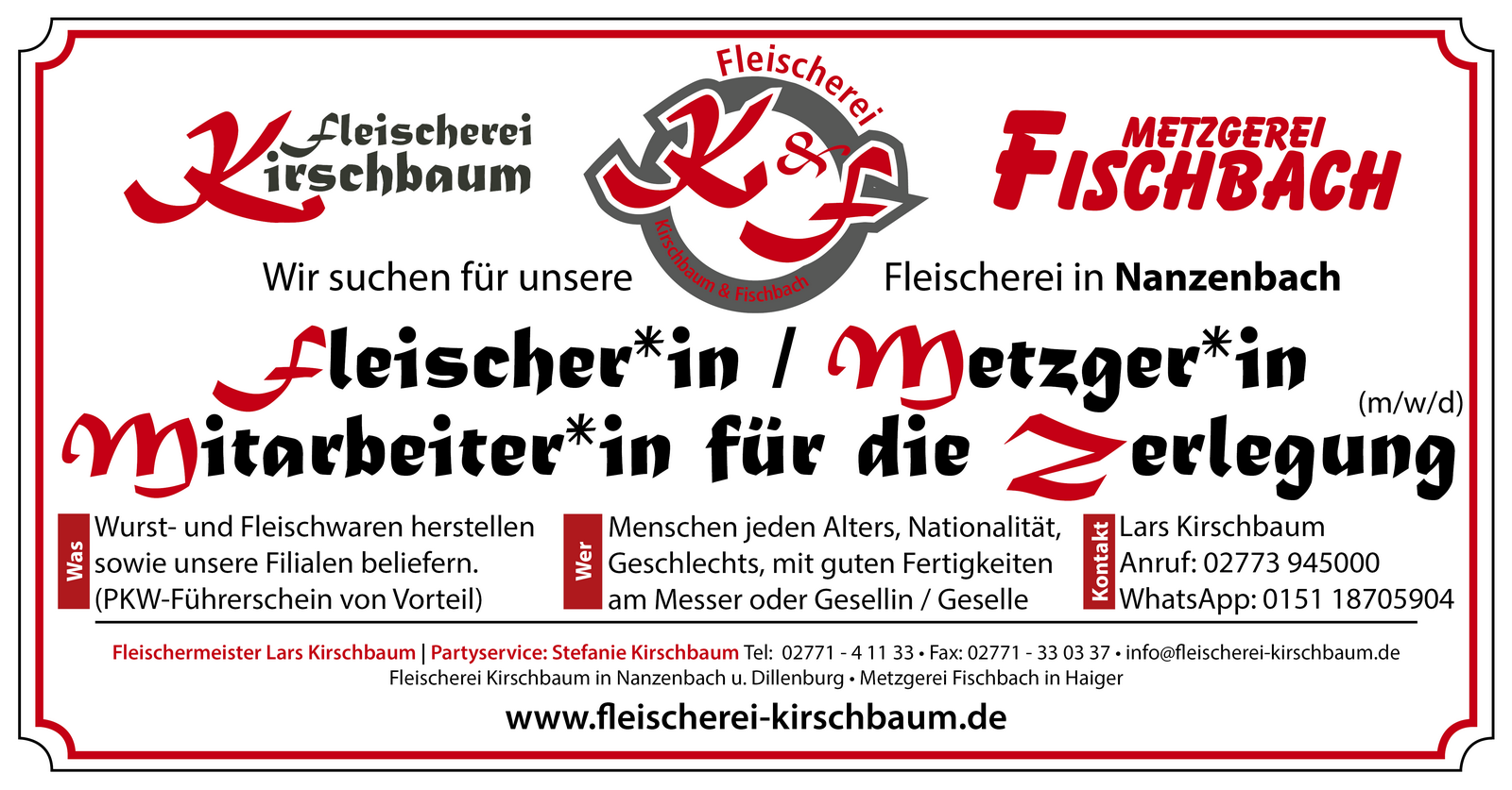 stellenanzeige fleischer metzger zerlegung
